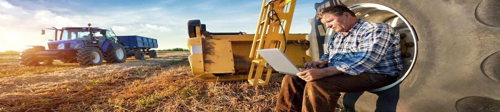 Farmer checking finances on a laptop.