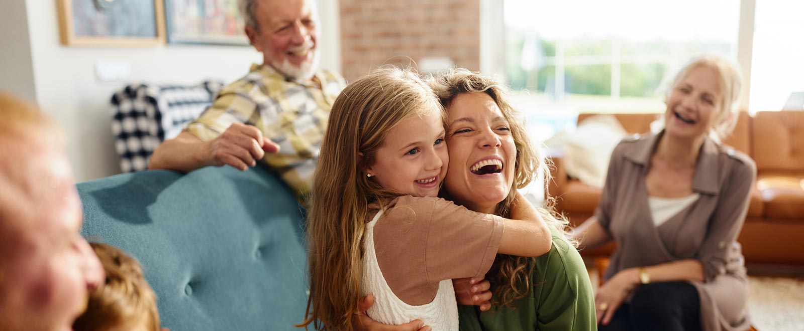 Family gathering in living room