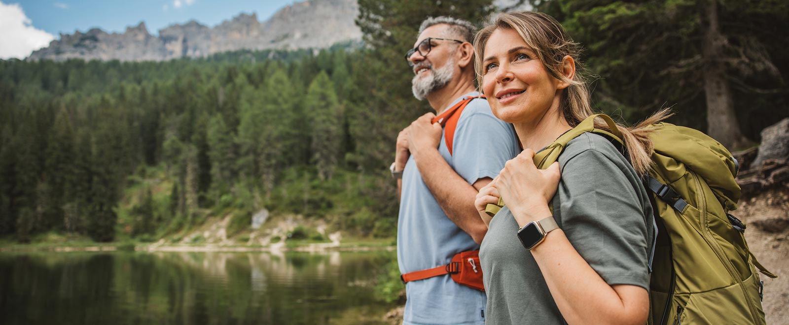 Mature couple hiking in North Dakota